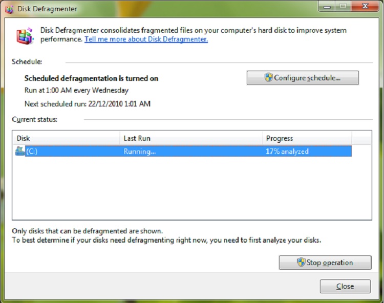 Click on the Defragment Disk option to undo the fragmentation