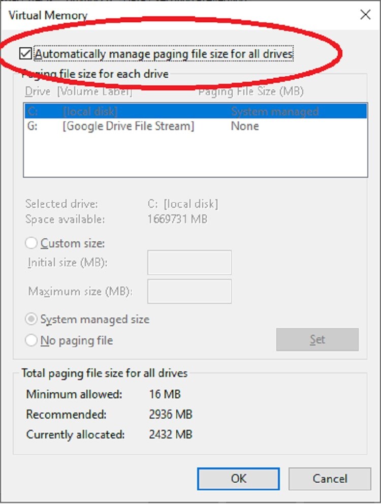 Uncheck the box next to "Automatically adjust allocation file size for any and all drives